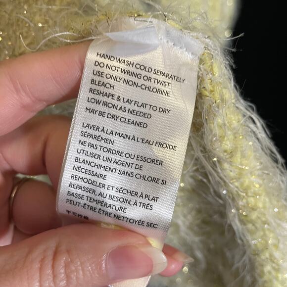 Anthropologie Larkin Shimmer Belted Cardigan Yellow Metallic Eyelash Knit XS - Picture 4 of 6